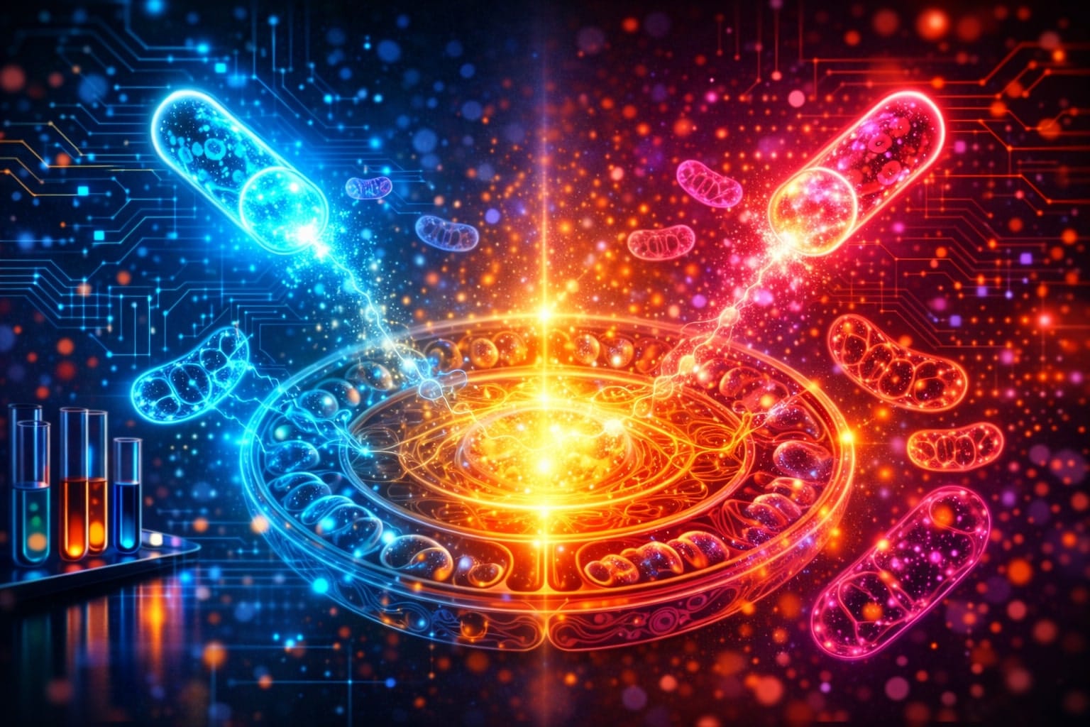 Futuristic NAD boosters concept with NMN and NR energizing mitochondria