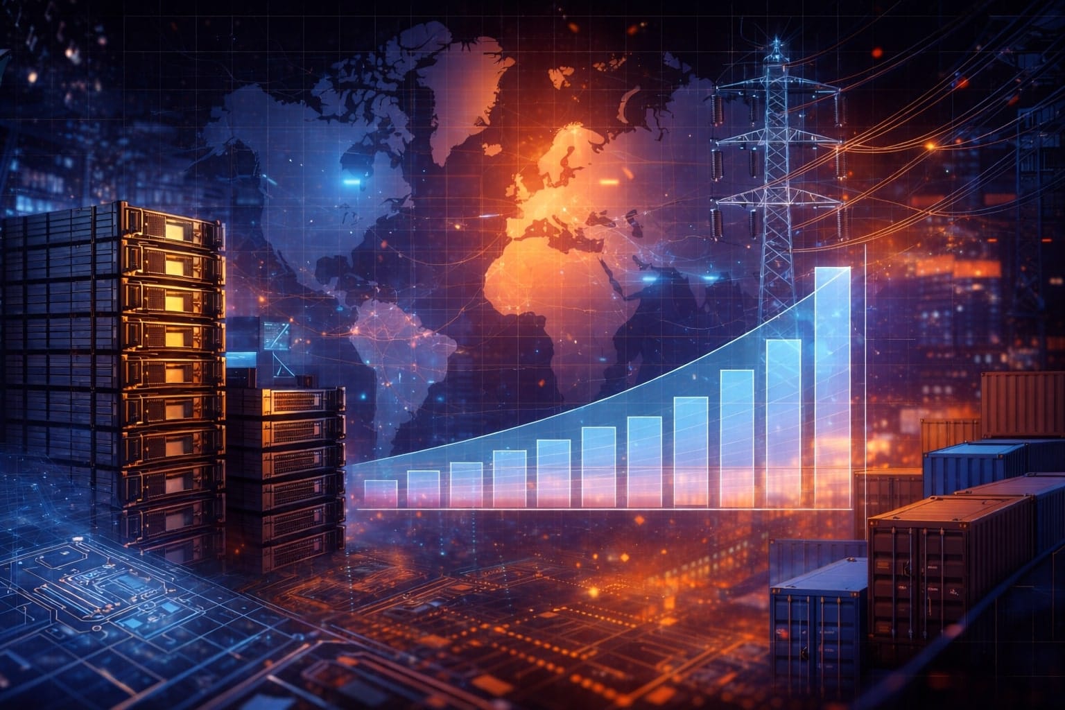 Global AI chip boom, H100e compute growth, and data center power demand